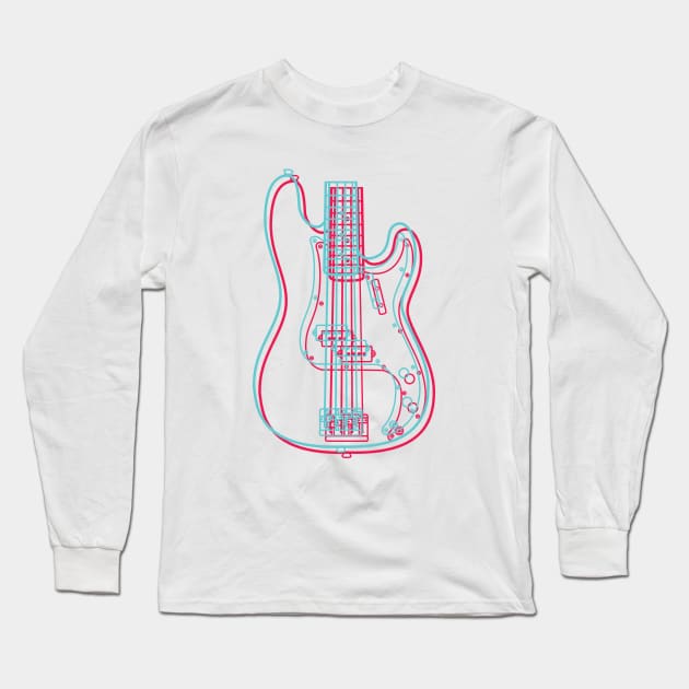 3D P-Style Bass Guitar Body Outline Long Sleeve T-Shirt by nightsworthy